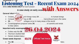 IELTS Listening Actual Test 2024 with Answers | 26.04.2024