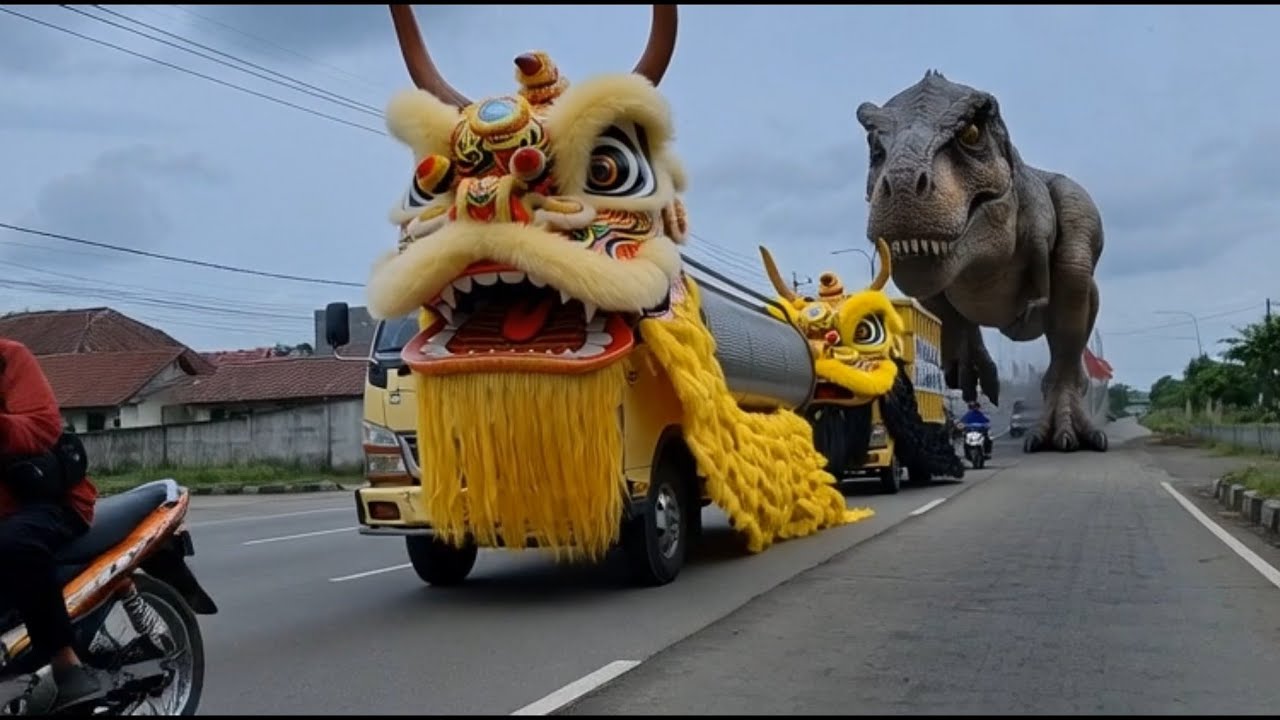 TRUK BARONGSAI KONVOI DIKEJAR T-REX ‼️ Truk Berubah Jadi Barongsai Barongan Bantengan Ol3ng