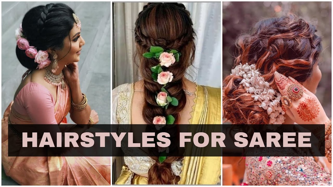 Hairstyle for Saree with flowers - YouTube