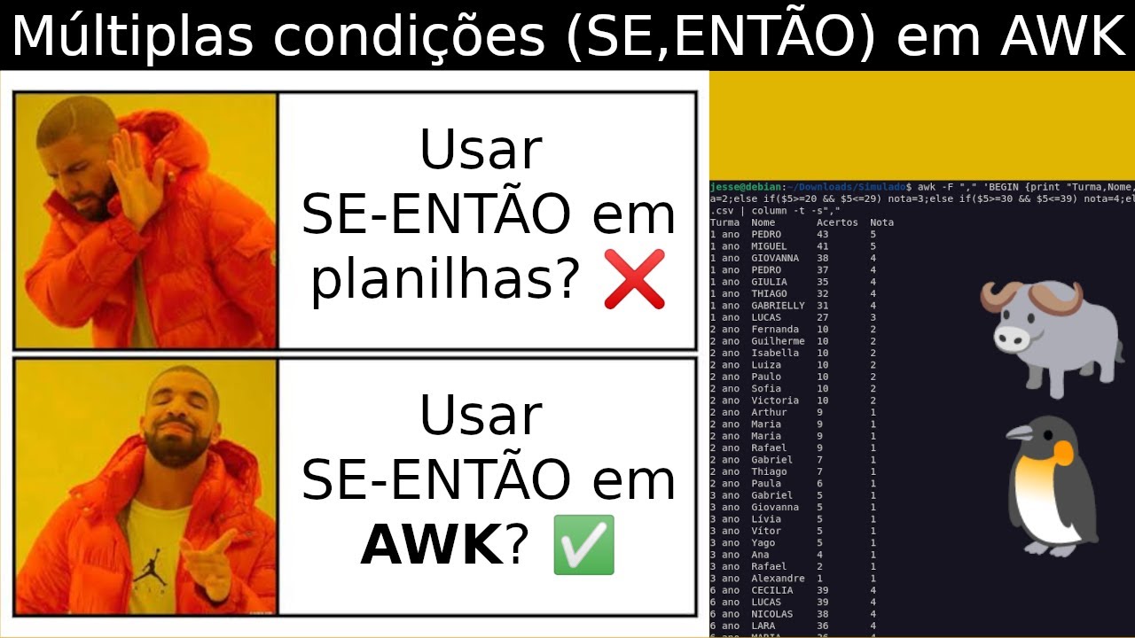Não use SE-ENTÃO em Planilhas, use AWK - GNU/Linux 🐃🐧 - YouTube
