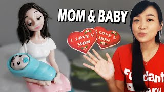 Mother's Day Cake Topper | Mother's day Cake | A mother holding a baby cake topper | Fondant a Woman