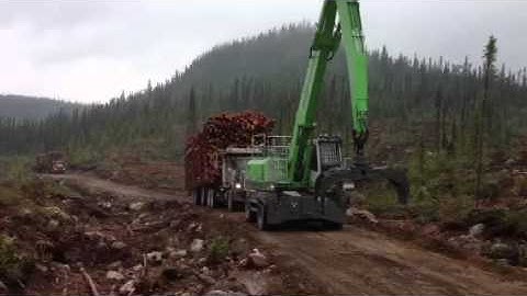 Sennebogen 830MT pulling log truck