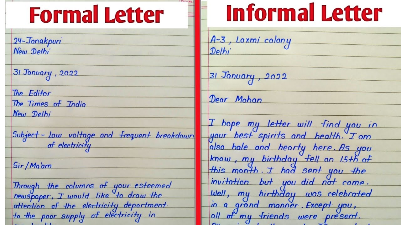 Letter Writing || How To Write Letter- Formal Letter And Informal Letter In  English - Youtube