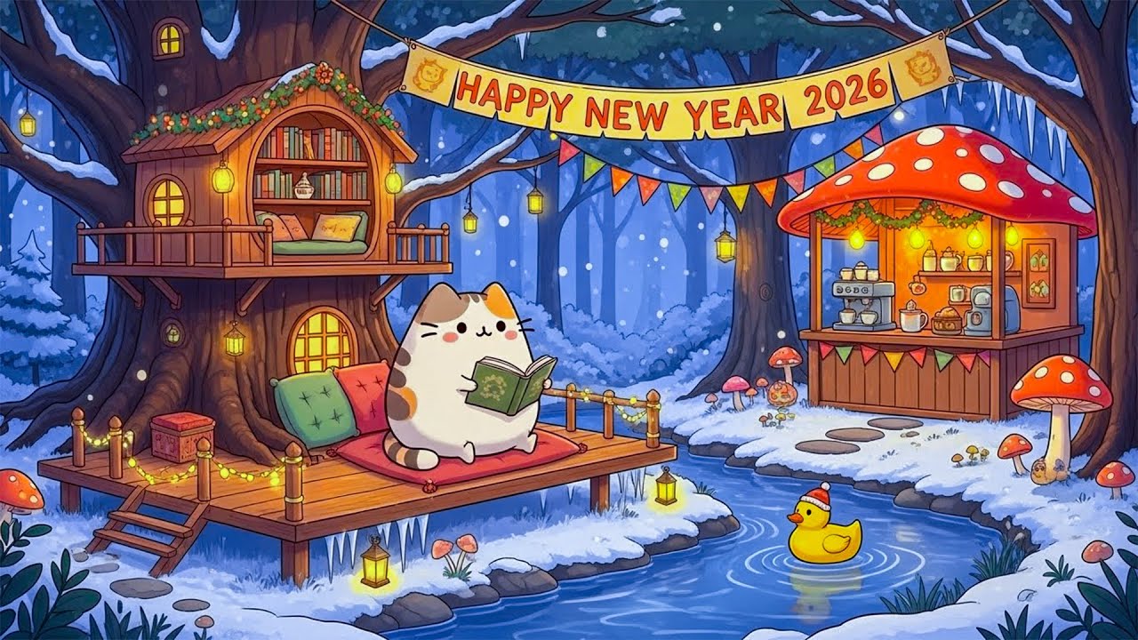 Lofi Winter Nights with Fat Cat ❄️ A Gentle New Year Beginning for Sleep & Focus