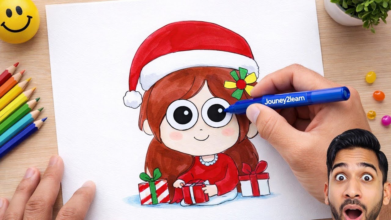How to Draw a Cute Christmas Girl Like a Pro 🎄 | Easy Step-by-Step Tutorial | J2L
