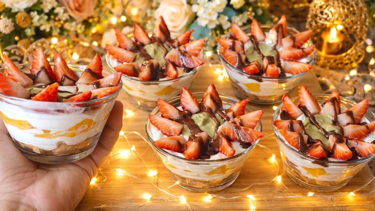 بدون بيض بدون فرن تحضري في 10دقائق تحلية رمضان🌛 لذيذة منعشة🤤