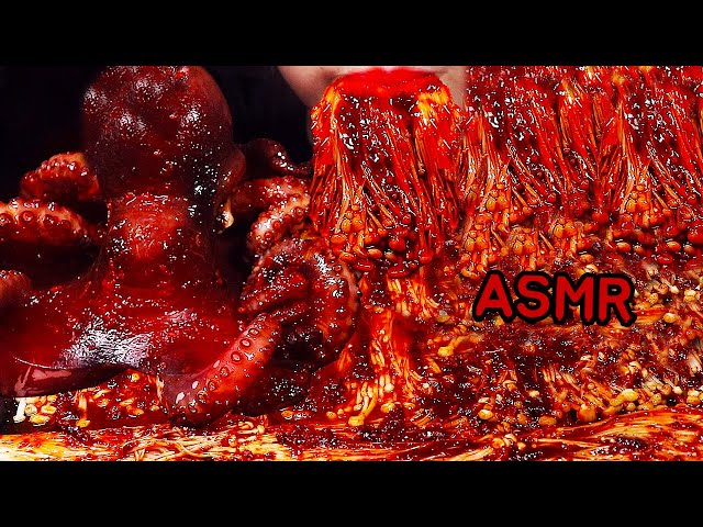 ASMR ऑक्टोपस, मशरूम (*RECIPE)JAMUR ENOKI BIG(GIANT) REAL SPICY OCTOPUS SPICY ENOKI MUSHROOMS SPICY
