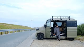 【car camp】ひとり、海辺でバンライフ。少し荒れた海と夕焼け/car camping