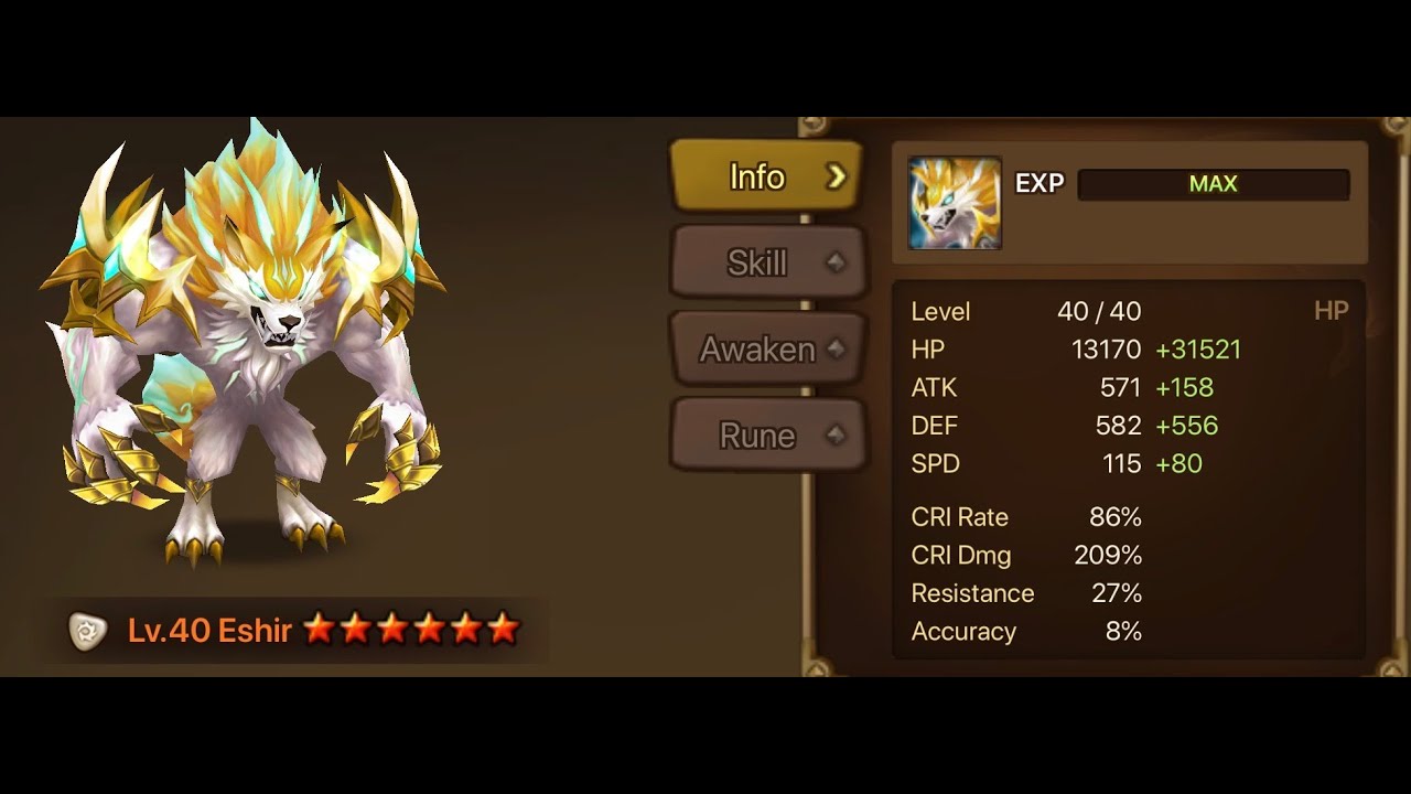 Summoners War 2A Eshir Light Werewolf [Max Skilled] Guild Wars