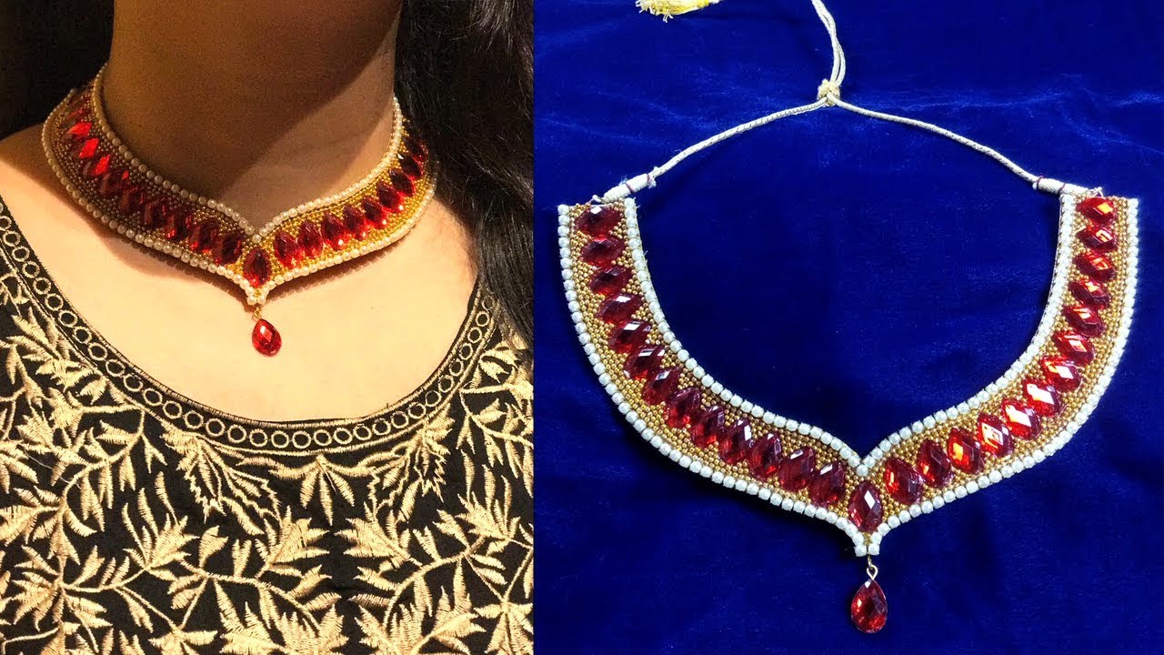 How To Make Designer (Ruby Necklace) At Home | DIY | Bridal Necklace ...