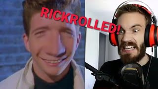 Pewdiepie getting Rick rolled for 3 minutes straight