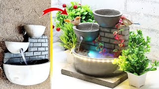 Amazing Cement Tabletop Fountain Making at Home | How to Make Cemented Indoor Waterfall Fountain