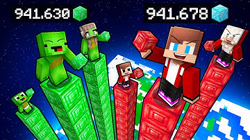 JJ and Mikey: RUBY vs EMERALD Tower Family Battle in Minecraft - Maizen