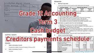 Grade 12 Accounting Term 3 | Cash budget | Creditors payments Schedule Paper 2 Creditors Payments 2 Payments Allocations