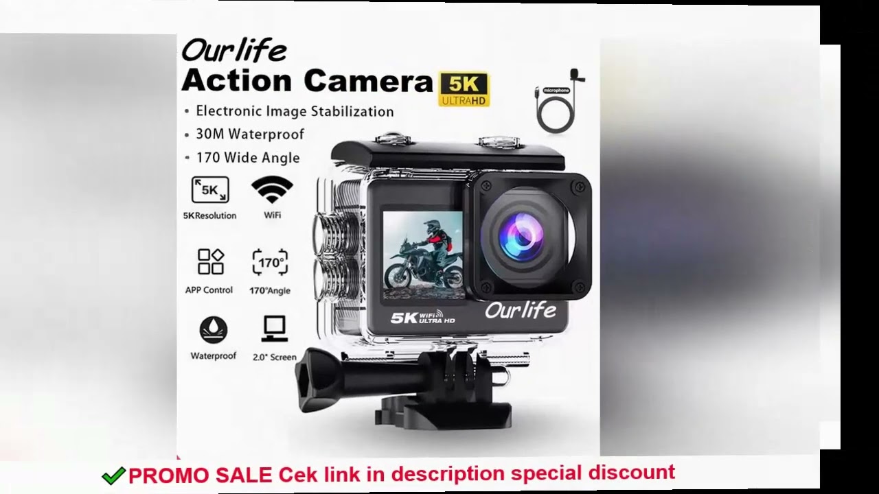 Ourlife 5K Action Camera 4K60FPS 2.0 Inch Touch Screen WiFi 170 Wide Angle 30M Waterproof Bicycle Mo