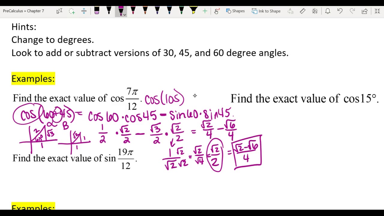 7.5 Sum and Difference Formula - YouTube