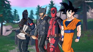 Goku, Deadpool, Thor Y Noobmaster69, Spiderverse Dragon Ball En Fortnite Factykilian