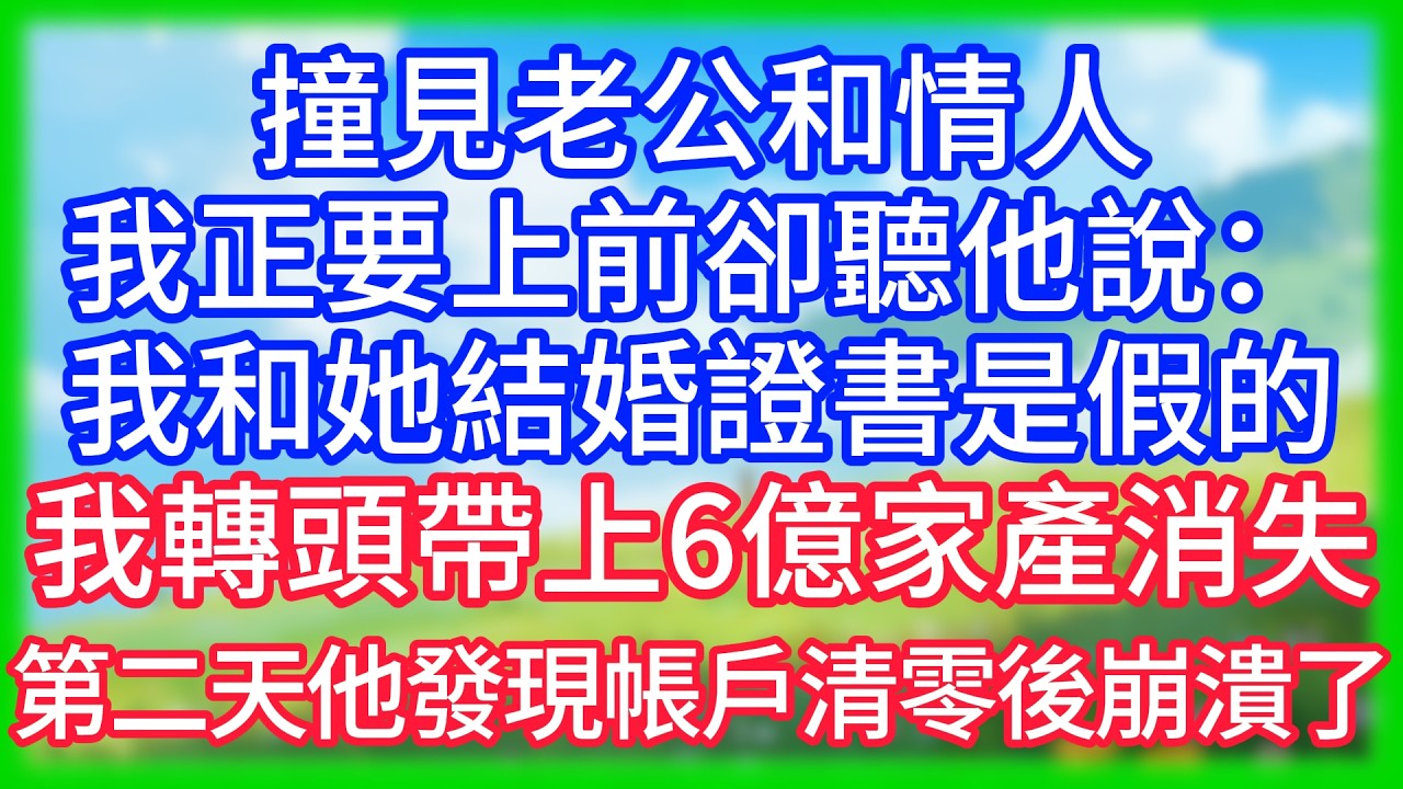 【爽文】撞見老公和情人，我正要上前，卻聽他說：我和她結婚證書是假的！我轉頭帶上6億家產消失，第二天他發現帳戶清零後崩潰了！