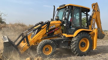 Jcb backhoe cutting field soil and leveling field with front loader | New jcb backhoe working video