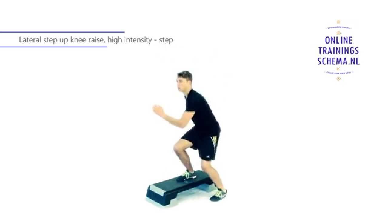 Is aan het huilen B olie Groene bonen Lateral step up knee raise, high intensity step - Quadriceps oefening -  Onlinetrainingsschema.nl - YouTube