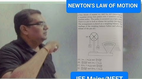 Two blocks of masses m, and me are connected a massless string that passes over a massless and fre 