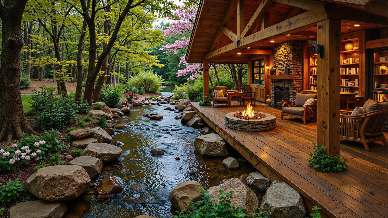 Relaxing Spring Piano Music Porch Cabin 🌺🔥 Soothing Nature Sounds ...