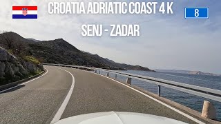 Driving in Croatia Adriatic coast from Senj to Zadar on D8
