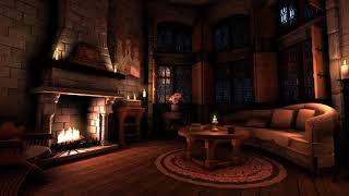 Cozy Castle Ambience with Rain & Fireplace Sounds to Sleep, Relax, Study