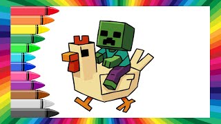 How to Draw CHICKEN JOCKEY MINECRAFT 🐔🧟  Drawing Tutorial screenshot 3
