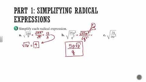 Algebra 1- Section 10.2: Simplify Radical Expressions