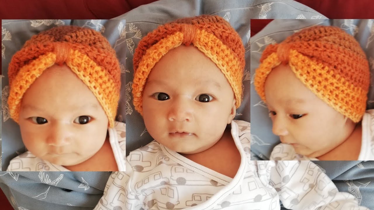 HOW TO CROCHET, BABY TURBAN, HAT, 0-3 MONTHS