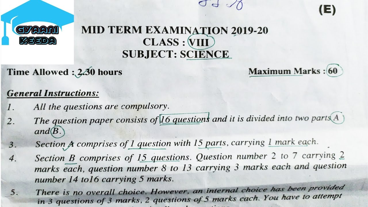 class-viii-mid-term-examination-2019-2020-science-class-viii-science-sa-1-question-paper