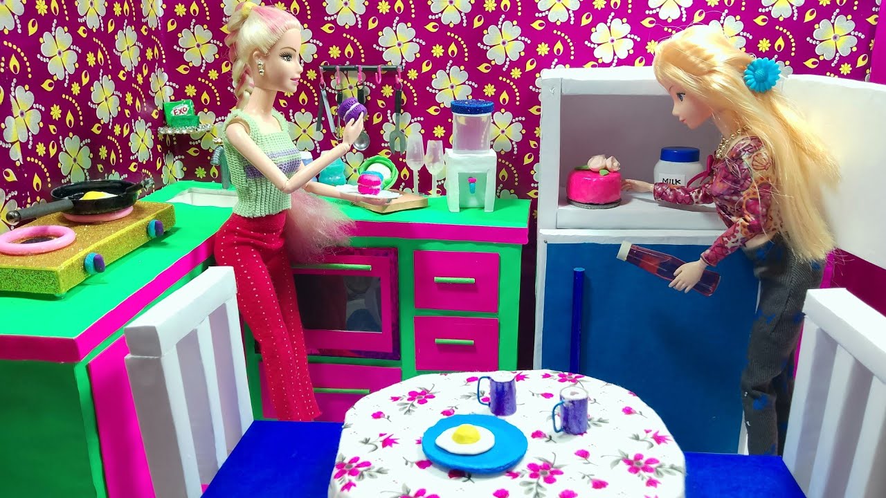 Miniature House Kitchen 🌽 Barbie Dream House Kitchen Set 👰 Doll Kitchen