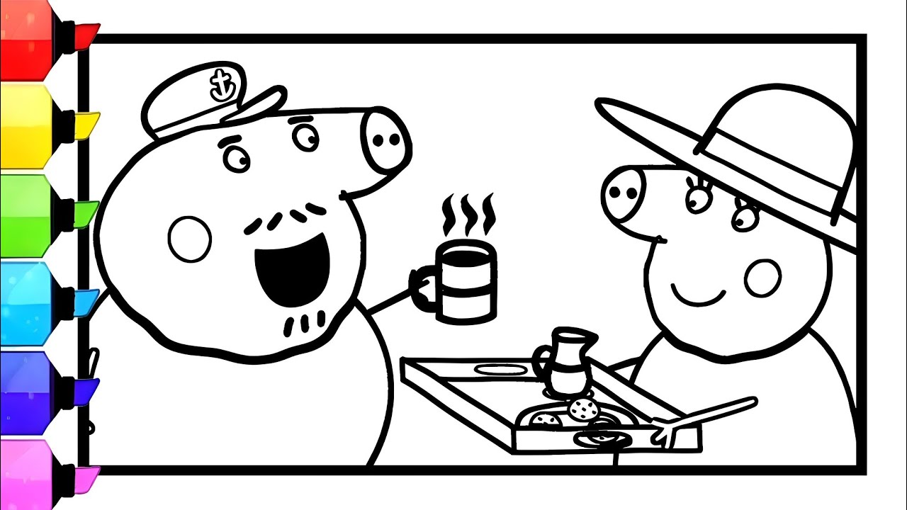 Grandpa &amp; Granny Pig with Tasty Tea Drawing and Coloring | Peppa Pig ...