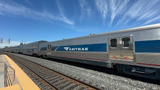 Late Amtrak Coast Starlight passes Santa Clara Caltrain Station ft. Phase 7 Baggage Car