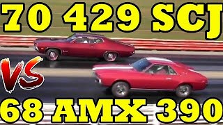 MERICA !! 70 Torino 429 Super Cobra Jet vs 68 390 AMX  Old School 1/4 mile Drag Race RoadTestTV