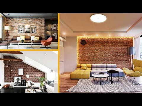 Modern Living room interior decoration with exposed brick wall ...