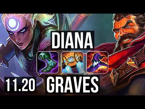 DIANA vs GRAVES (MID) | 8 solo kills, 1.9M mastery, 14/2/3, 600+ games | EUW Diamond | v11.20