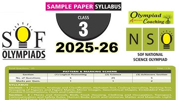 Class 3 NSO Sample Paper 2025-26 SOF NSO National Science Olympiad Class 3 NSO Olympiad Grade 3