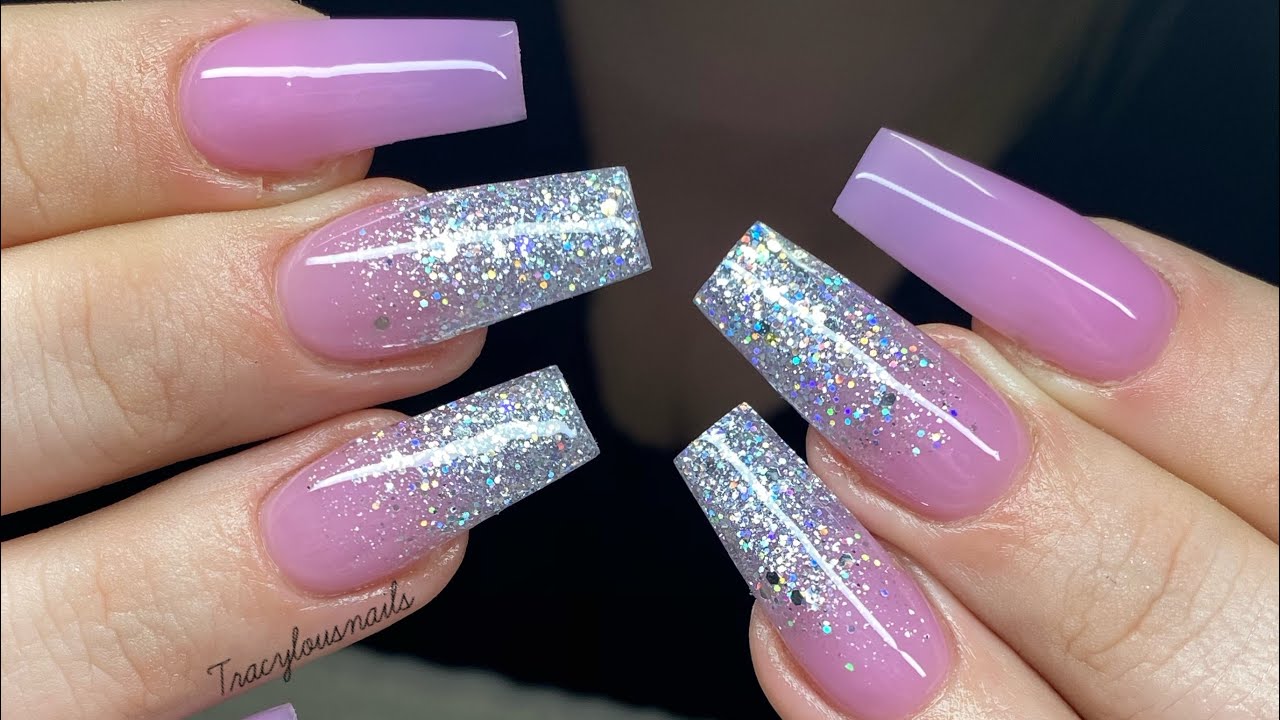 Pink Coffin Shape Nails With Glitter 💕