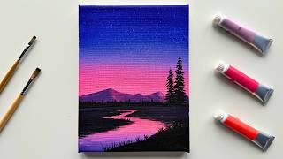 How to Paint a Dreamy Sunset River | Acrylic Landscape Tutorial (Satisfying & Easy)