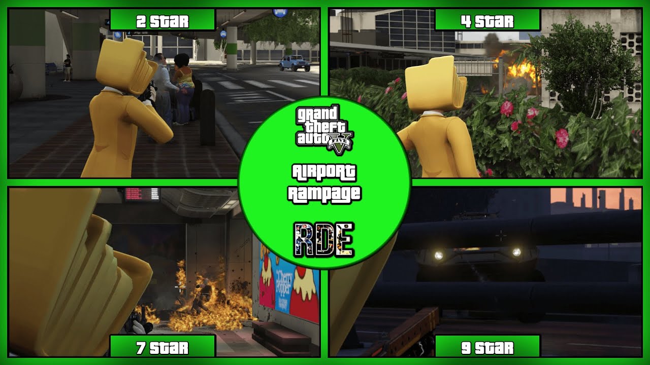 GTA V RDE - Airport Rampage + 10 Star Escape