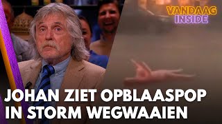 Johan ziet opblaaspop in storm: 'Dan is dit in Grolloo opgenomen, want ik ben 'm kwijt!'