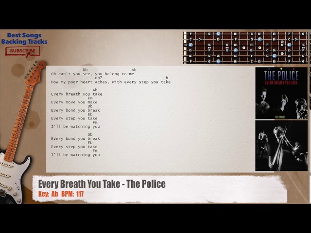 Guarda 🎸 Every Breath You Take - The Police Guitar Backing Track with chords and lyrics su YouTube