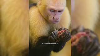 Monkeys using tools to remind about the stone age hominids