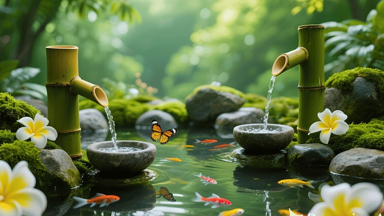 Bamboo Water Fountain Healing 24/7 自然の音とともに音楽をリラックス バンブーウォーターファウンテン