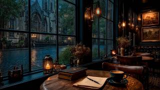 Cozy Nook by the Window in Gothic Cafe | Rainy Victorian London Street | Dark Academia Music