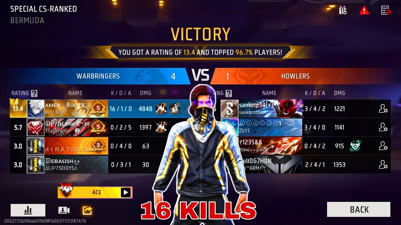 16 Kills 💪 XM8+MP5 99% Headshot Rate ⚡ | Solo Vs Squad | CS RANK FreeFire