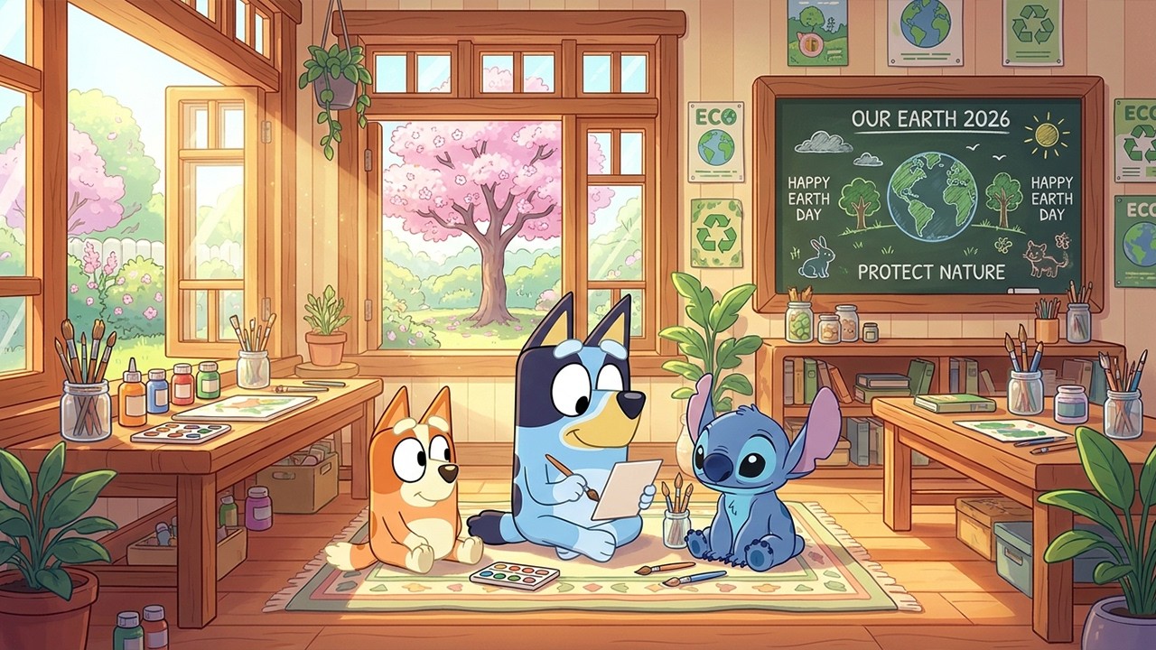 Stitch & Bluey Earth Day Classroom Study 🌍 Gentle Lofi Beats for Deep ...