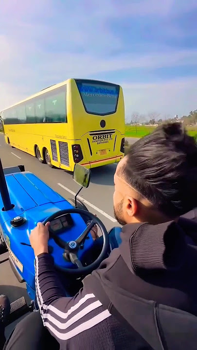Tractor overtakes the Mercedes Benz Bus in Punjab #bus #tractor #travel #automobile #driver #zingbus